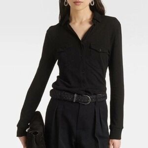 NILI LOTAN 100% Cotton Liam Shirt Jet Black Women Size Large Button Down Blouse